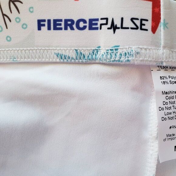 Fierce Pulse Christmas Forest Leggings Size M White Tree Print Novelty Stretch - Picture 6 of 7